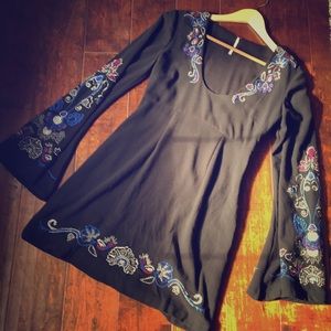 Free People Embroidered Flare Sleeved Dress